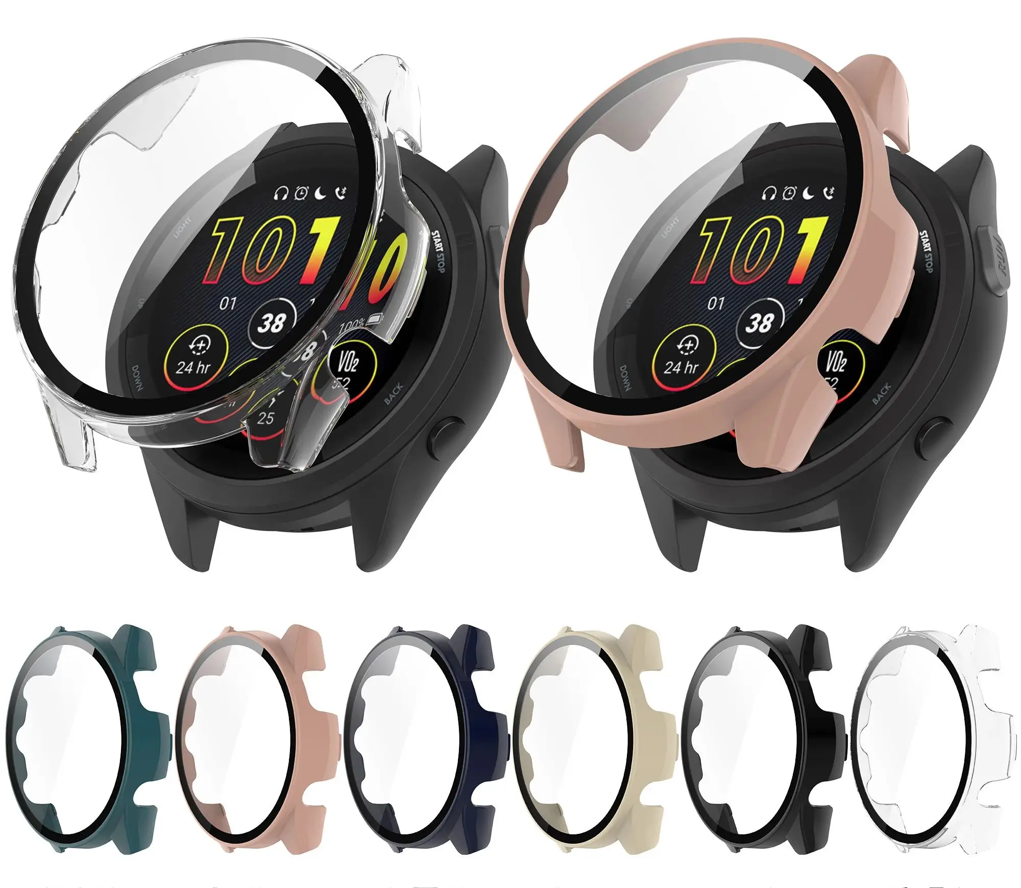 Full Coverage Tempered Glass Case & Screen Protector For Garmin Forerunner 165 - 360 Protection