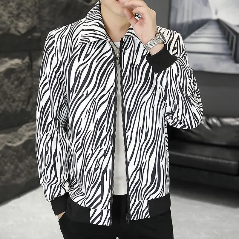 Spring Autumn KPOP Fashion Print Jacket Men Harajuku Tops Loose Casual All Match Outerwear Long Sleeve Coat Vintage Male Clothes