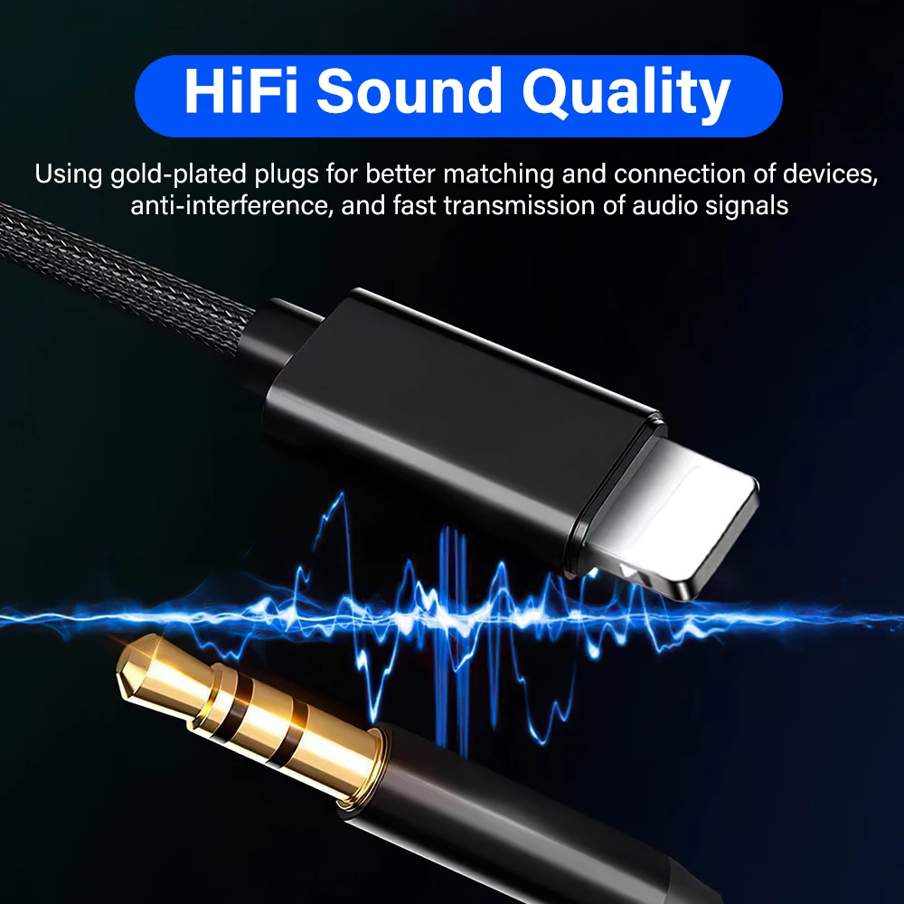 Premium Gold-Plated AUX Cable Lighting to 3.5mm Audio Cord