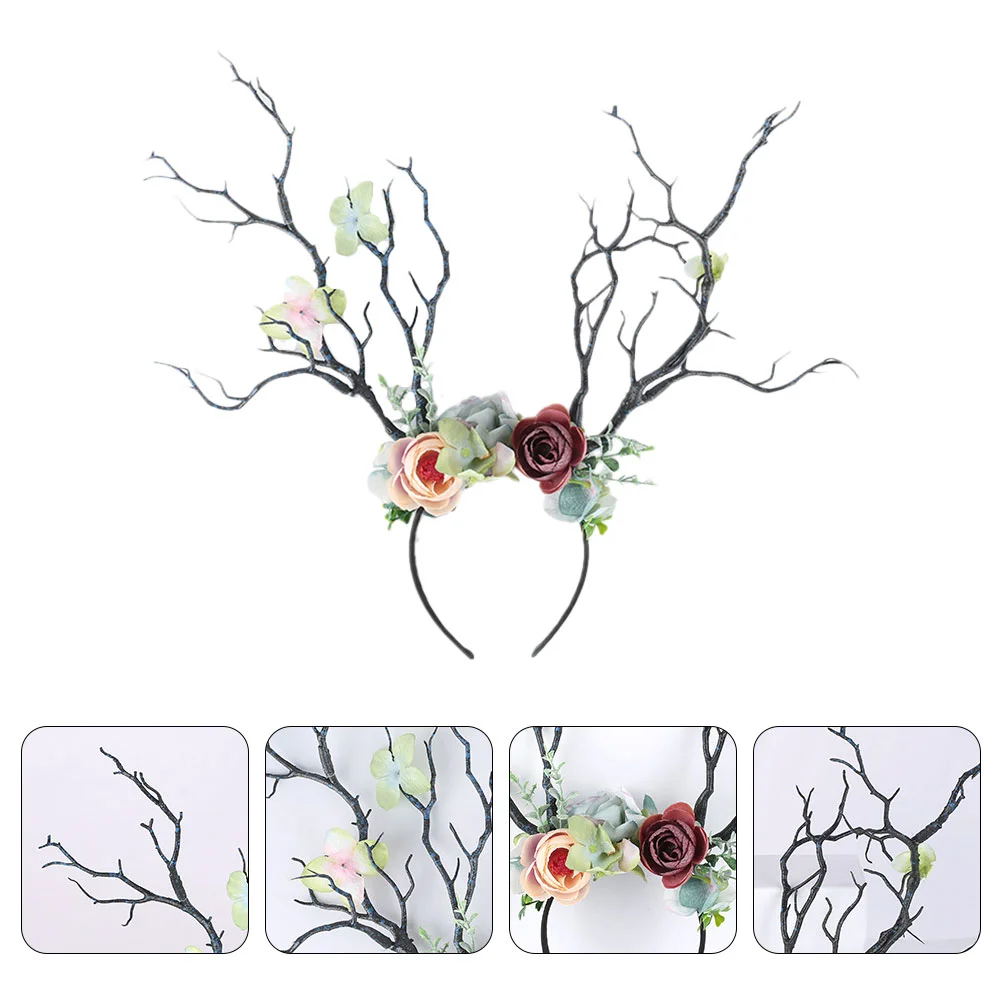 Head Band Antler Branch Headband Christmas Prop Hair Hoop Headdress Headwear Xmas Flower Ties