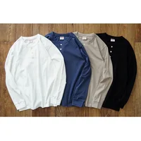 Sauce Zhan Tops & Tees Henley Tee Mans T-shirt Long Sleeve Henry Collar Pure Cotton Solid Color 230g Loose Fit 1