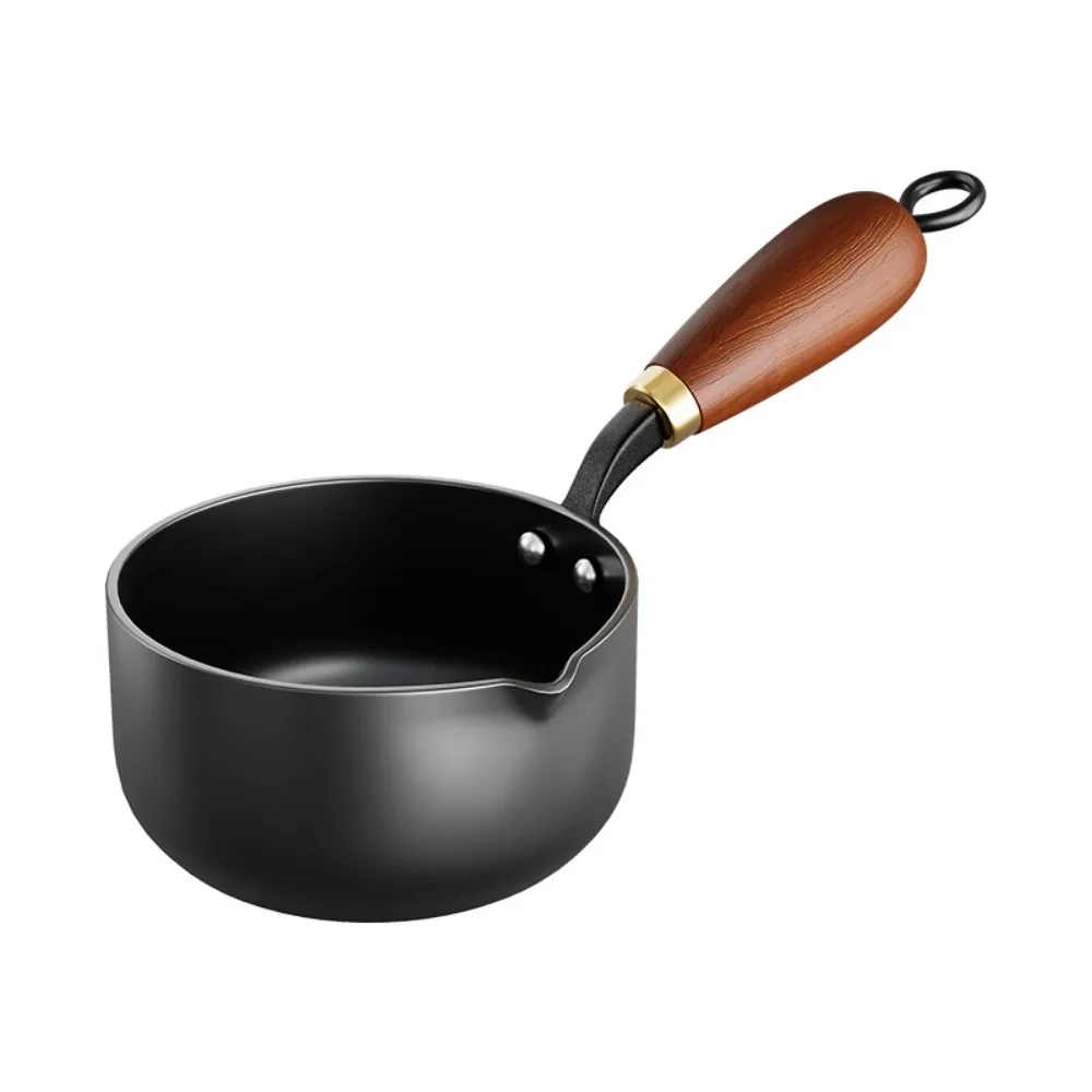 Egg Frying Pan Cast Iron Oil Splashing Pot Uncoated Wooden Handle Omelette Pan Mini Deepened Butter Melting Pot Chocolate