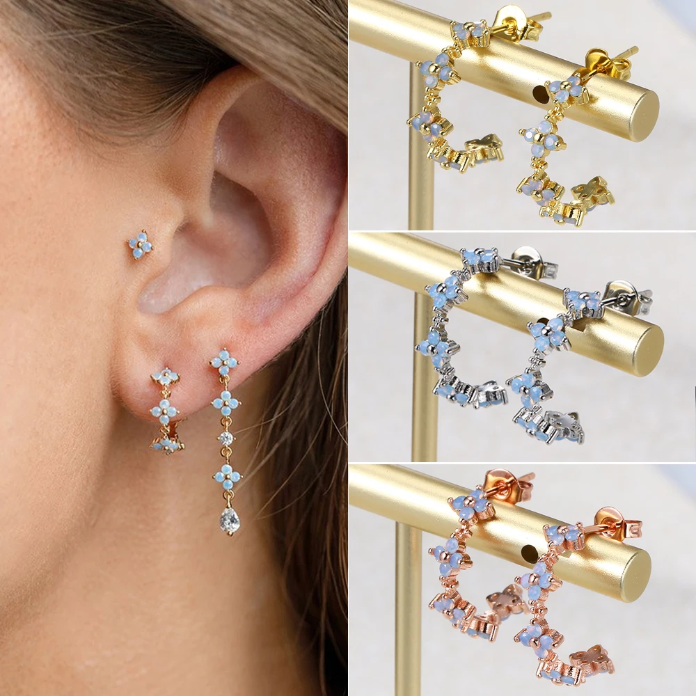 Opal Stein Klee Creolen für Frauen Ästhetik ins Mode c-förmige Gold Farbe Ohrringe Zubehör Schmuck Geschenke kae077