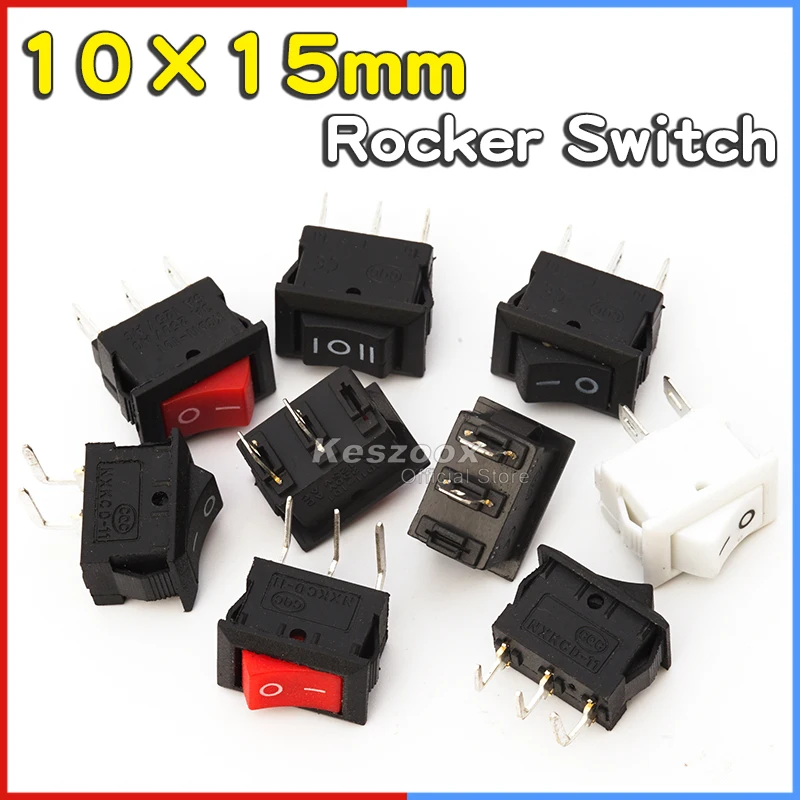 

Keszoox 5PCS/LOT KCD11 2/4Pin 10*15mm ON-OFF Boat Car Rocker Switch 6A/250V 10A/125V AC With Red Blue Green Yellow Light Switch