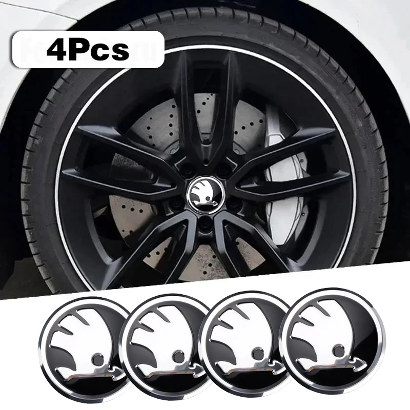 4 Pz 56Mm Car Wheel Hub Caps Cover Rim Sticker Badge Riflettente Per Skoda Fabia Octavia Rapid Kodiaq Superb 3 A4 A5 A7 Mk3 Karoq
