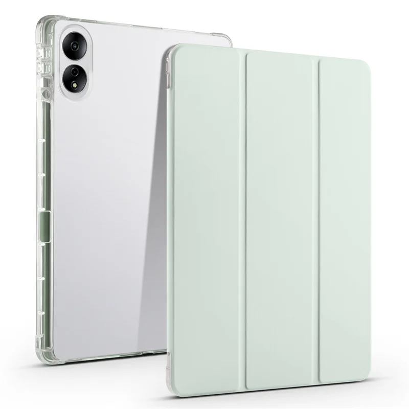 Clear Tablet Case with Pencil Holder and PU Leather Flip Stand, Soft TPU Back Cover