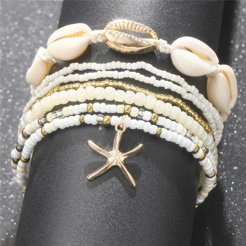 Beads Anklet Starfish Pearl Chain Set For Women Fashion Accessories