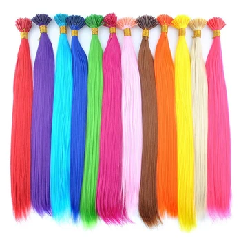 50 fili/confezione estensioni dei capelli con punta a I colorate sintetiche capelli lisci da 16 pollici per le donne posticci in fibra ad alta temperatura