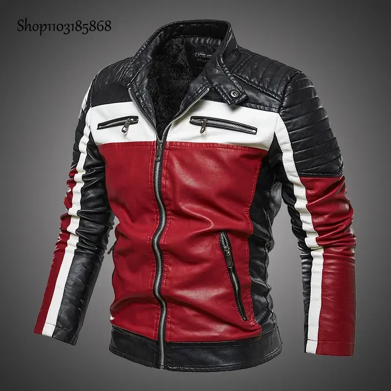 

Wool Liner Faux Leather Jackets Men Patchwork Winter Men's PU Jacket Biker Casual Zipper Motorcycle Coats Male L-3XL EJS-9008