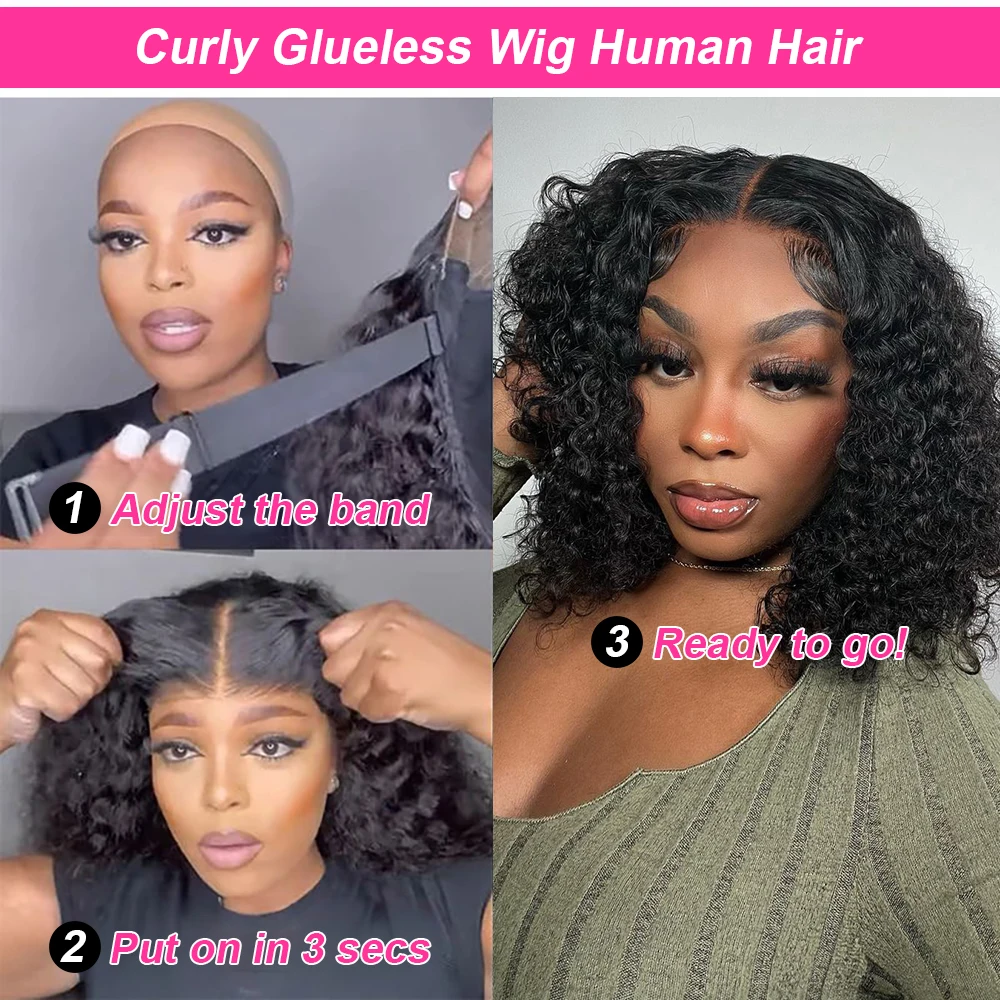 Pre Cut No Glue Water Wave 13x4 Bob Wigs Curly 7x5 Glueless Wig Human Hair Ready To Go Lace Frontal Wigs For Women Pre Plucked human hair wig