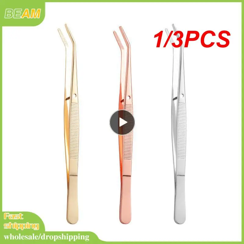 

1/3PCS Stainless Steel Tweezers Bend Chuck With Positioning Straight Curved Tweezer For Dentistry Restoration Tea Set Planting