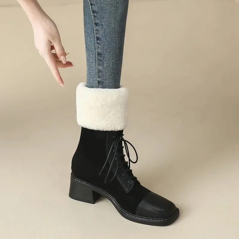 Women's Soft Leather Snow Boots 2023 Winter Fragrant Warm Snow Boots Women's Anti Slip Thickened Plush Leather Boots