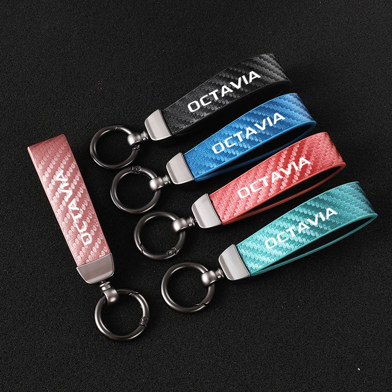 

Car Carbon Fiber Leather Rope Keychain Key Ring for Skoda OCTAVIA Car Accessories