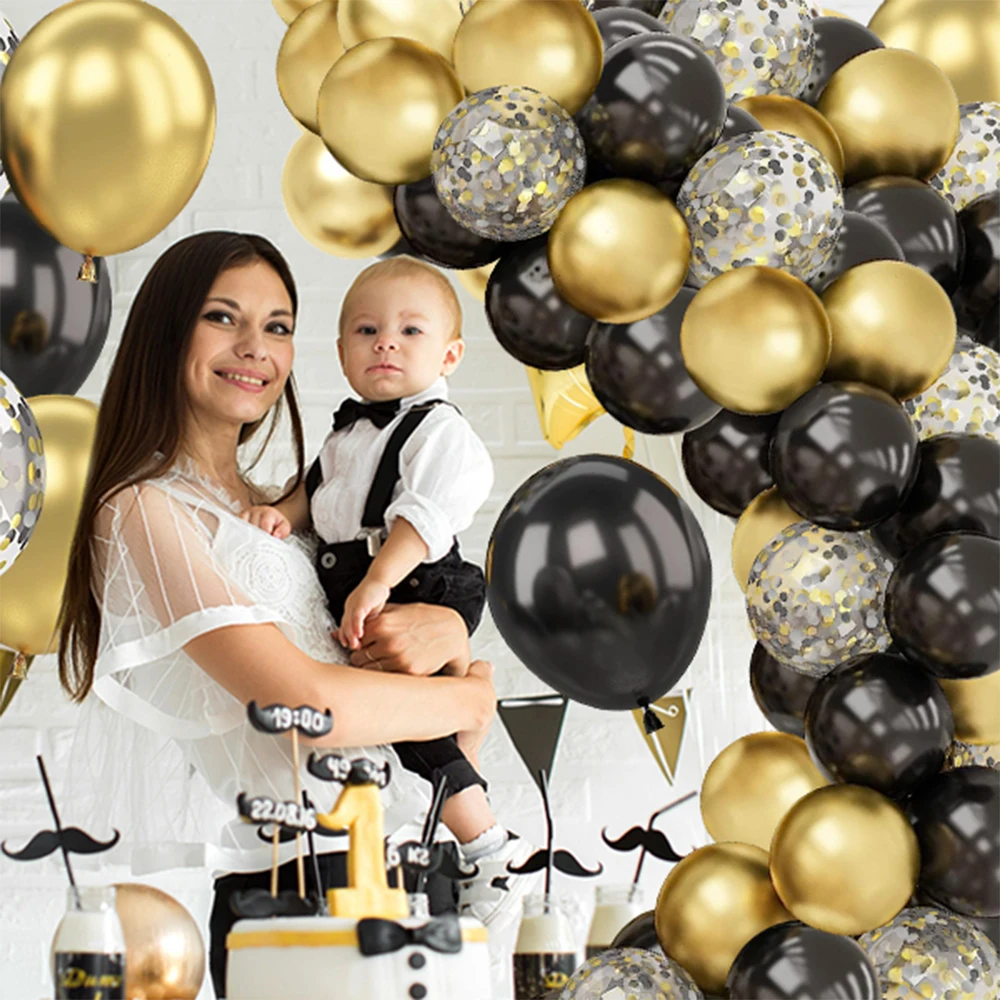 Black Gold Metallic Balloon Arch Boy Girl Birthday Family Party Supplies Adult Wedding Baby Shower Graduation Ballons Decoration