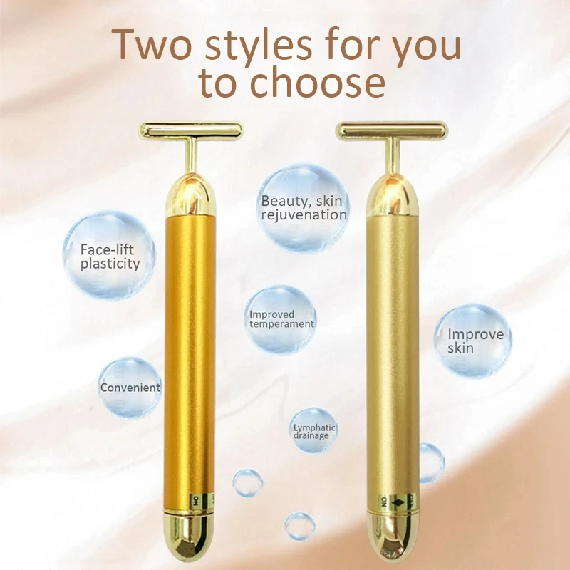 24k Gold T-shaped Vibrating Facial Roller Beauty Roller Slimming Face Massager Device Tightening Anti-wrinkle Facial Care Tools 3