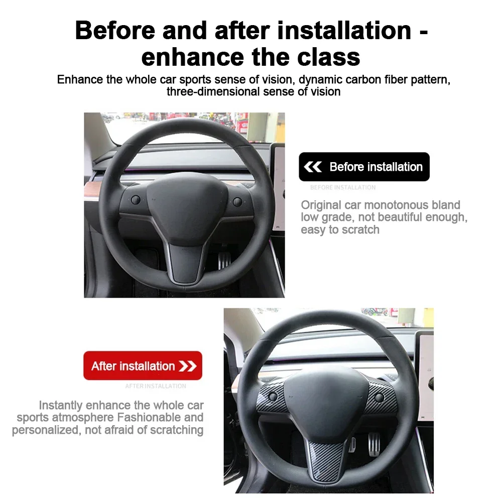 Für tesla lenkrad modell 3 modell y verkleidung aus abs carbon faser matt für tesla 2022/2023 innen modifiziertes accessorie worldmu – Detail 7