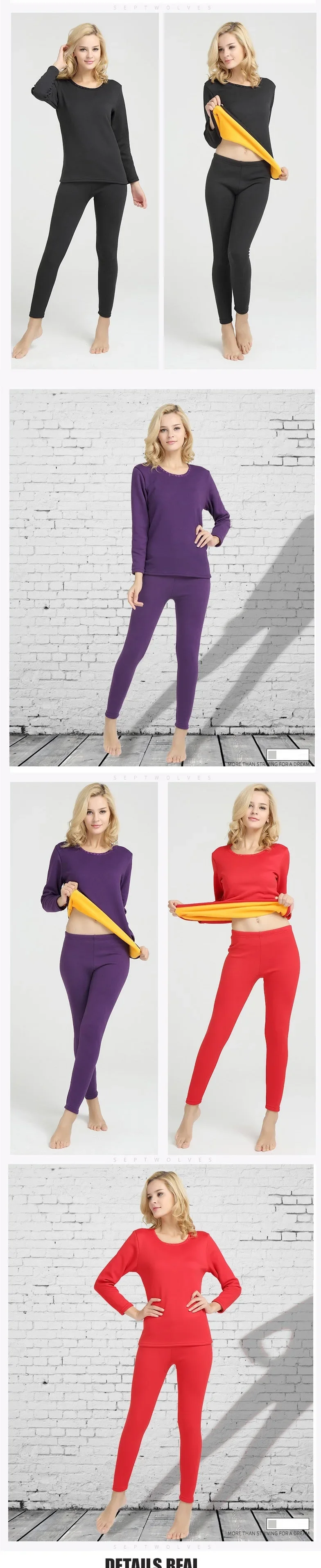 Description Picture 5 of itemWomen's Underwear Sets Intimate Thermal Underwear Winter Clothing Gold Color FleeceRound neck velvet thickened new style