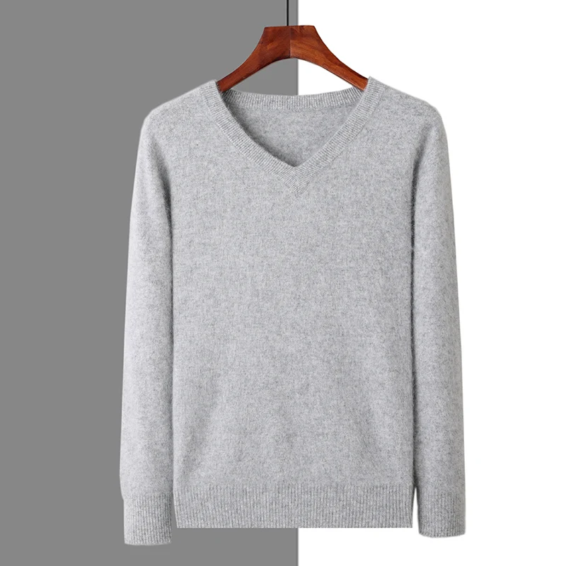 2024 autumn and winter new men's 100% mink cashmere sweater V-neck pullover knitted plus size coat long sleeve high-end pullover 3