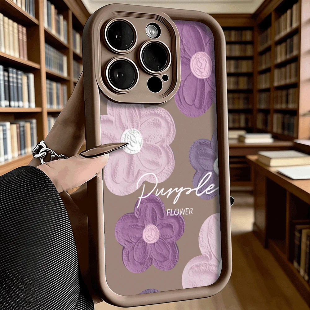 Elegant Embossed Purple Flowers Phone Case - Anti-Scratch, Flexible Gel Protection