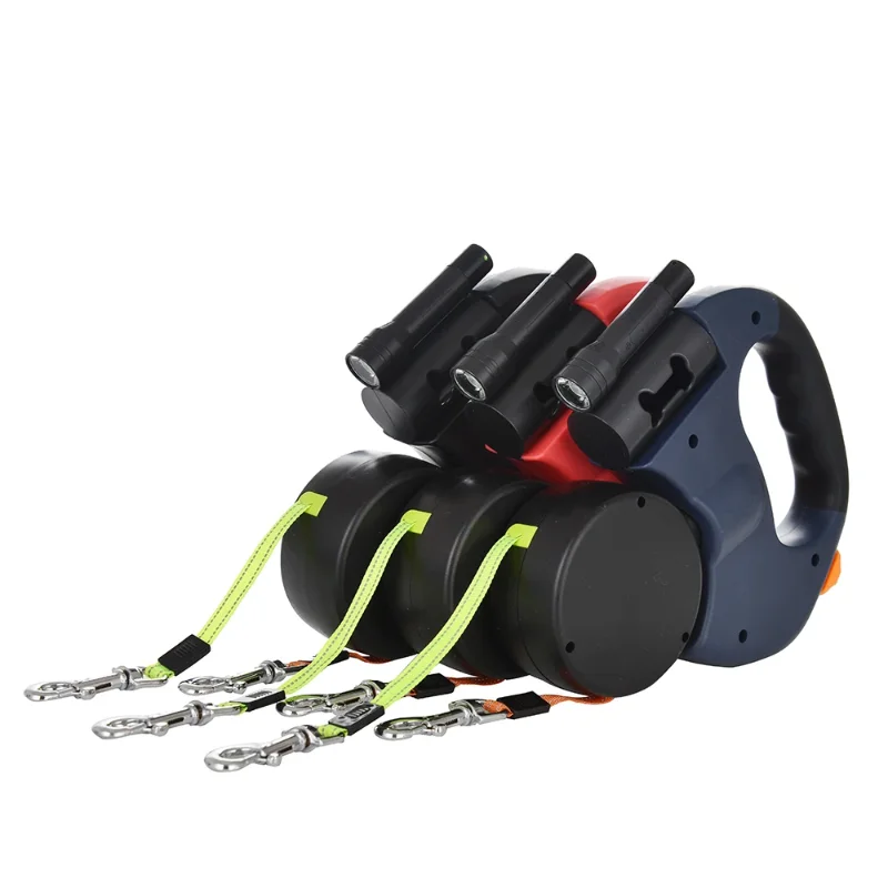 Auto Retractable Double Dog Leash 3m with LED Flashlight