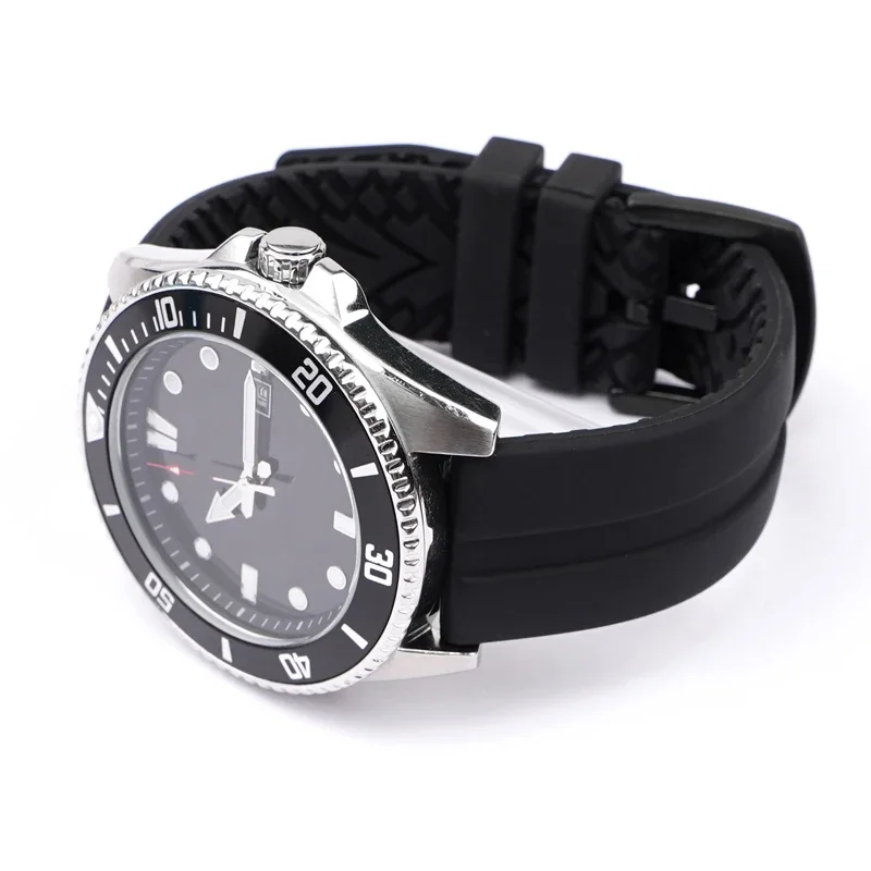Black Silicone Sport Dive Watch Band with Quick Release Buckle
