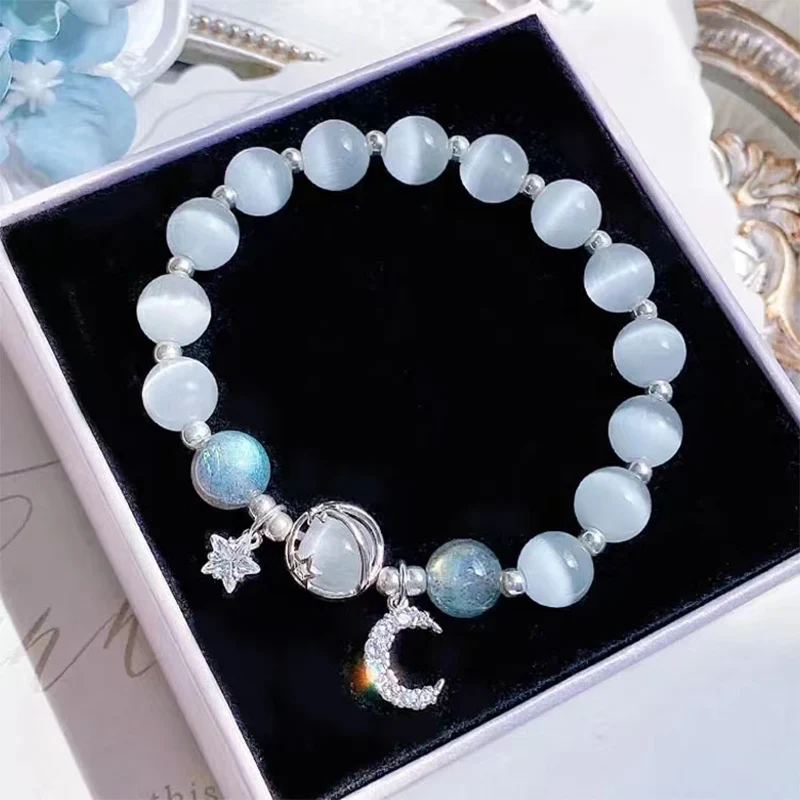 Multicolor Opal Stone Bracelet Women Girls Shiny Crystal Bracelets Moon Star Charm Bracelet Bule Pink Purple Jewelry crystal bracelets