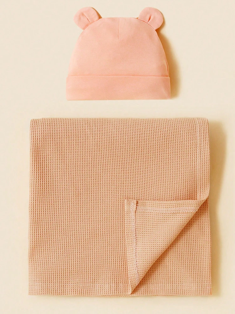 2 new baby girl blankets+bear ear hats made of 100% pure cotton, soft, cute, fashionable and minimalist