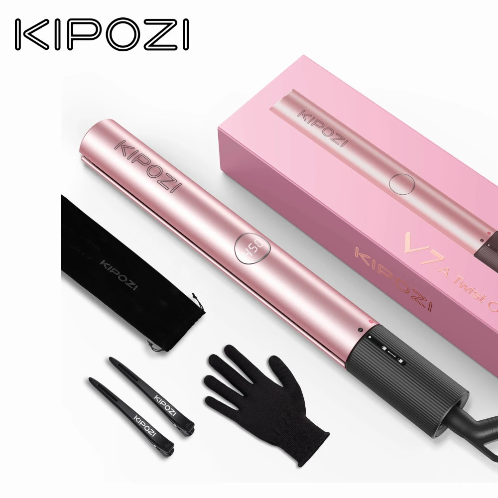 Kipozi V7 Pro Hair Straightener Curler 2 In 1 Dual Voltage Titanium