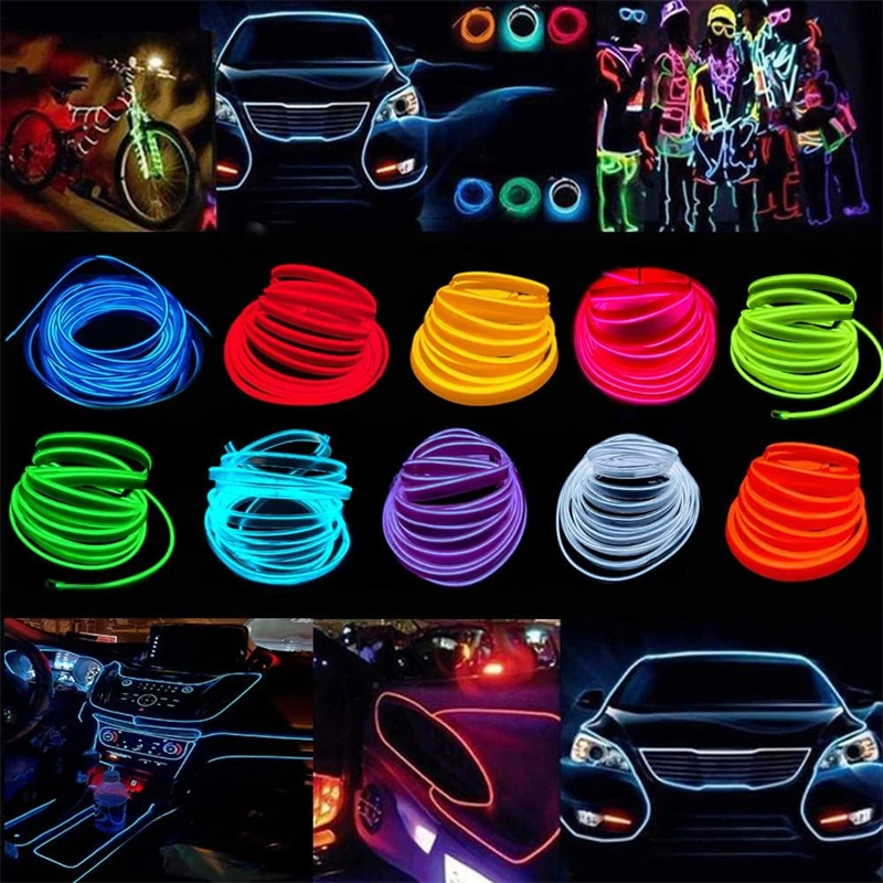 Car Interior Led Decorative Lamp EL Wiring Neon Strip For Auto DIY Flexible Ambient Light USB Atmosphere Accessories Interior