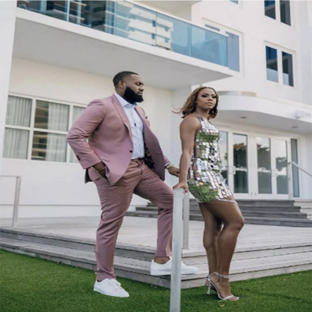 New Design High Quality Pink Men Suits Cotton 2 Piece(Coat+Pants) Notched Lapel Wedding Formal Male Slim Fit Ensemble Homme Set