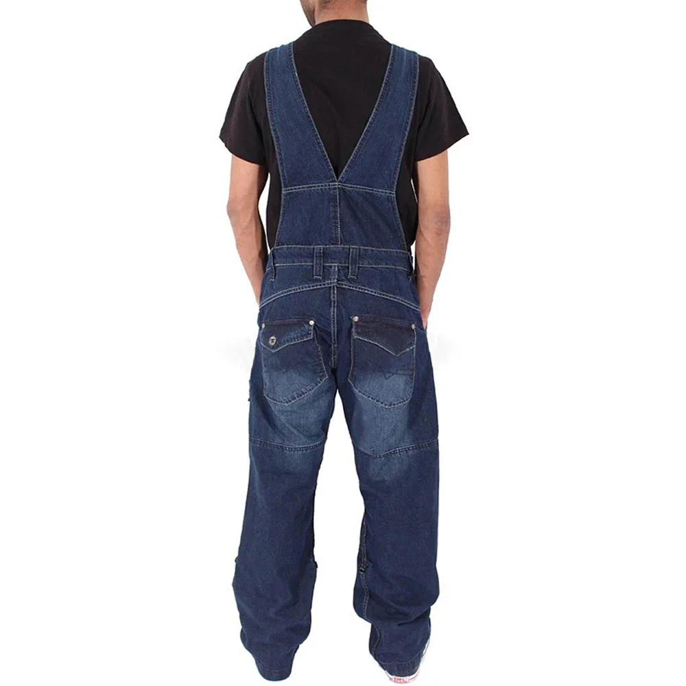 2024 New Men's Harajuku Fashion Denim Overalls Casual Man Jeans Overalls Male Width Suspenders Jumpsuit Loose Work Pants M-5XL