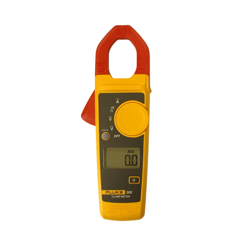 FLUKE 305 디지털 클램프 계량기 멀티미터, 소프트 케이스 포함, AC 999.9A 백라이트 디스플레이