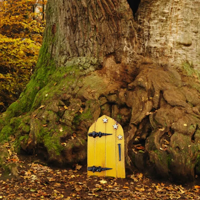 Miniatűr Elf Tündérajtó Figurák Fa Kapu Ajtók Udvari Művészet Szobor Díszek Kézműves Kerti Otthoni Dekorációk - Image 4
