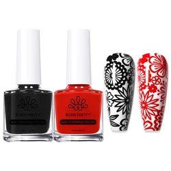 BORN PRETTY Dual Set Black & White Nail Stamping Polish with Metallic Accents (2Psc Set 19)