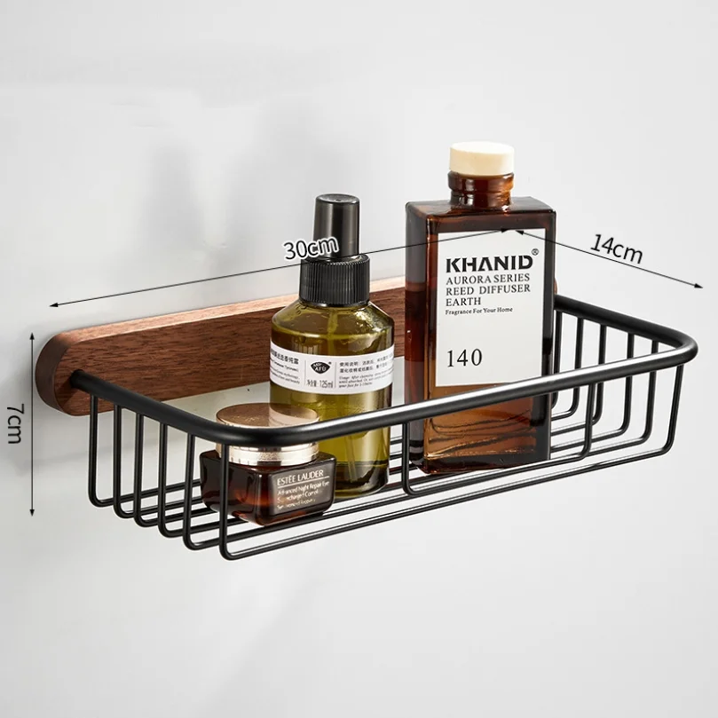 Black walnut solid wood bath towel rack bathroom towel holder folding rack bar paper punch-free cosmetic shelf