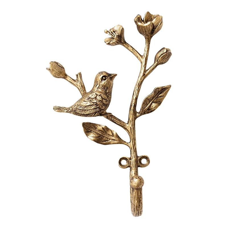 French retro entrance door with hook, key, bird, single hook, perforated alloy wall decoration