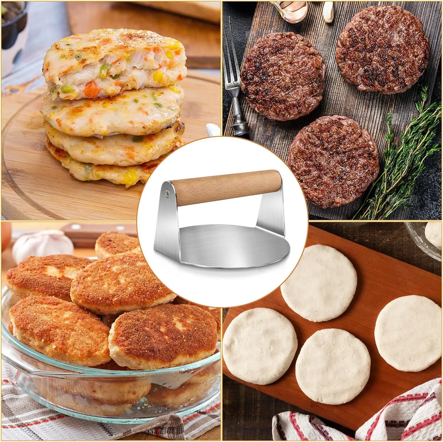 Stainless Steel Smash Burger Press Hamburger Patties Meat Masher Circular Meat Press Mold for Deli Meats Kitchen Accessories