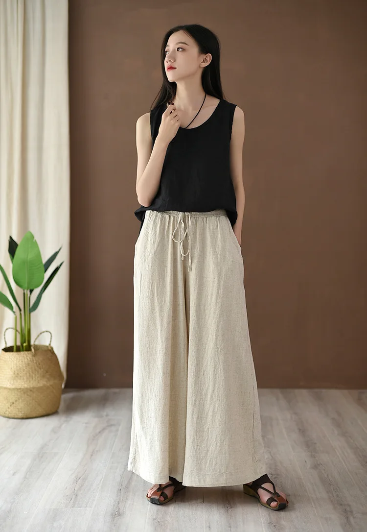 cropped leggings Full Length Wide Leg Pants Vintage Loose Elastic Waist Solid Color 2022 New Summer Clothes Pockets Women Pants RV874 carhartt pants