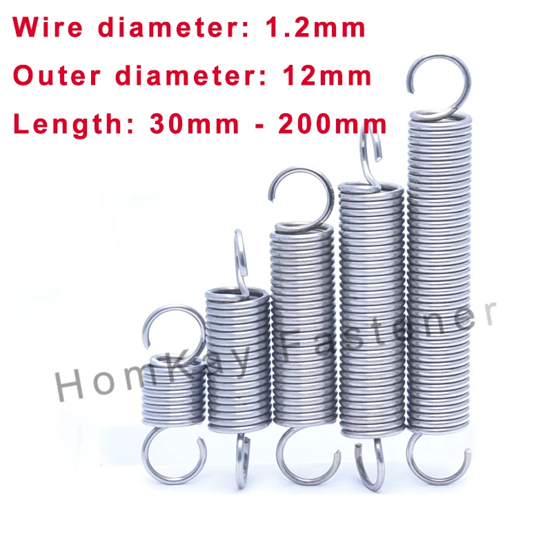 

1/2/3 Pcs WD 1.2mm*OD 12mm 304 Stainless Steel S Hook Tension Cylindroid Helical Pullback Extension Tension Coil Spring
