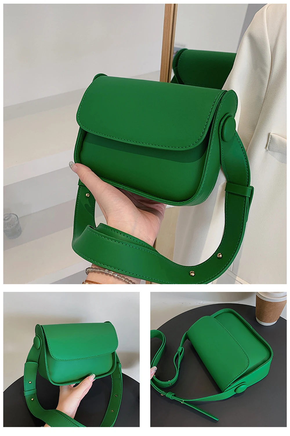 Fashion Trend Crossbody Bags for Women 2022 Green Solid Flap Shoulder