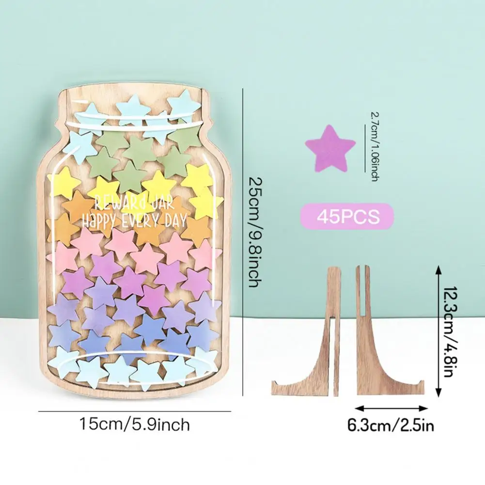 Wooden Reward Jar with 25 Colorful Stars Flowers Kids Students Potty Training Positive Behavior Chart System Home Classroom Mana
