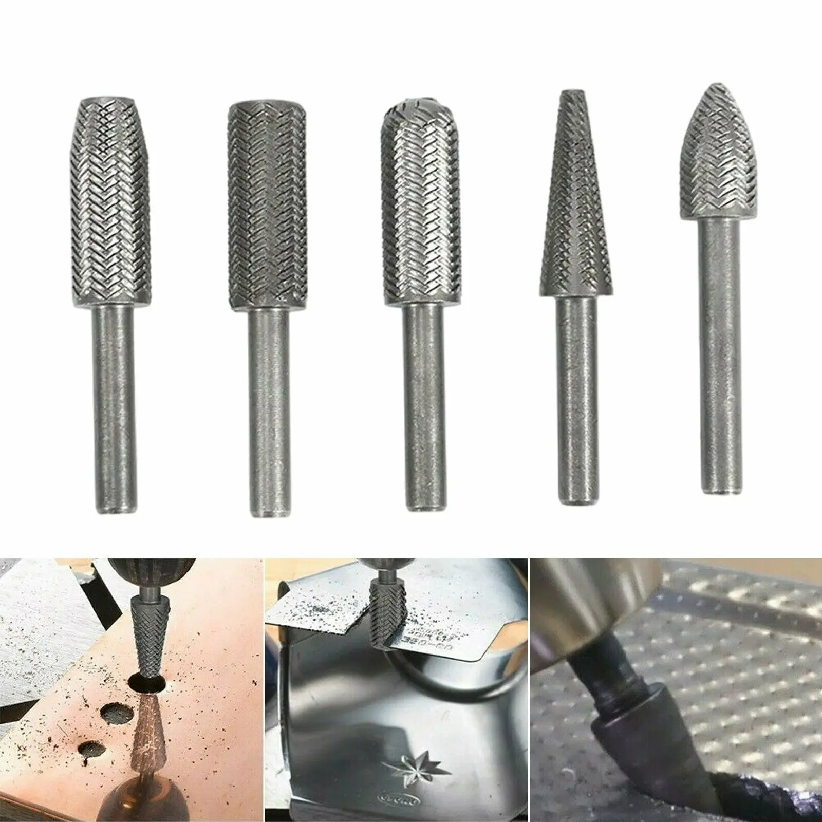 

5Pcs/Set Steel Rotary Rasp File 1/4" Shank Rotary Craft Files Rasp Burrs Wood Bits Grinding Power Woodworking Hand Tool