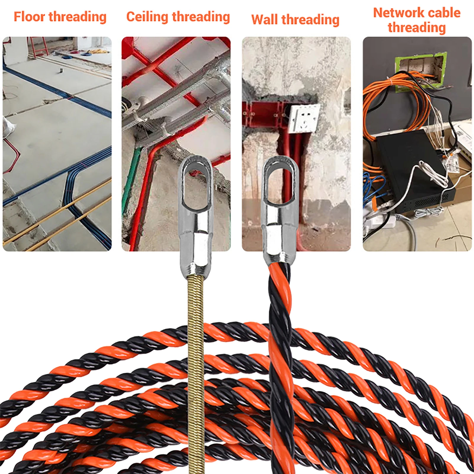 Cable Puller Universal Wire Threading Device 9/13.5/18/22.5/27M Spring High Elasticity Rope Pulling Device Electrician Wire Lead