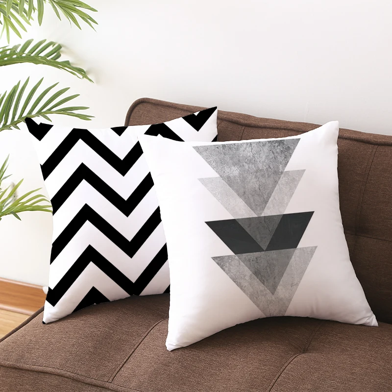 45x45cm Ins Black and White Geometric Decorative Pillowcase Polyester Throw Pillow Case Striped Geometric Pillowcase kussensloop 5