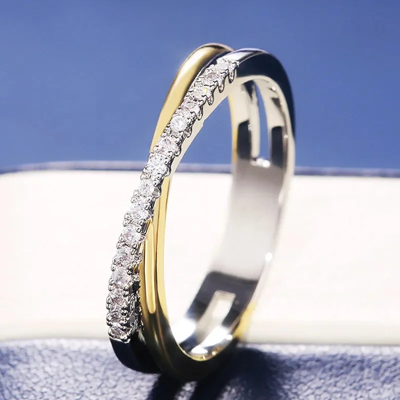 Cross Rings Women Wedding Ring Luxury CZ Stone Mix Metal