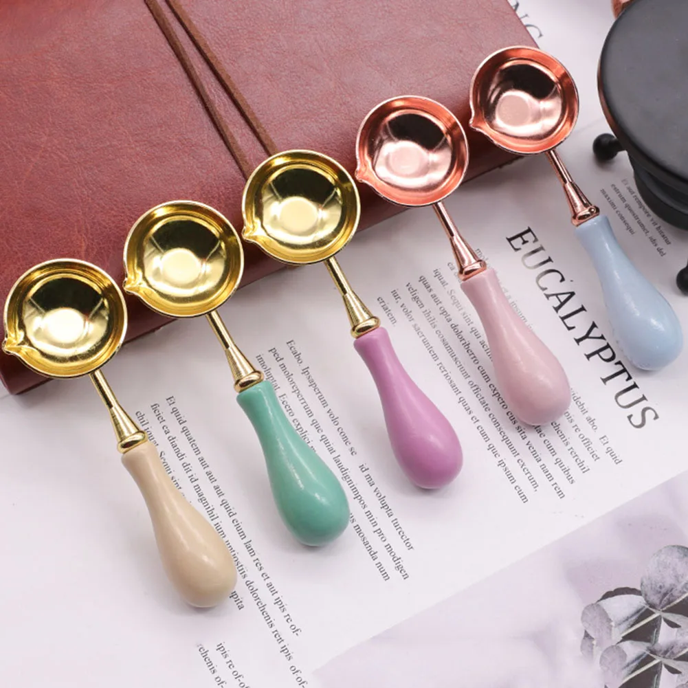 1PC Mini Retro Sealing Wax Spoon Seal Stamp Metal Wax Melting Spoon Wooden Handle Sealing Wax Spoons DIY Craft Supplies