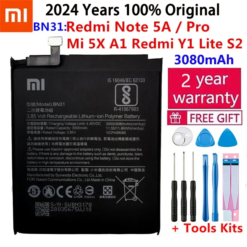 

Original Xiaomi BN31 3080mAh Battery For Xiaomi Redmi Note 5A 5A pro Mi 5X Mi5X Batterie Bateria Accumulator Smart Phone