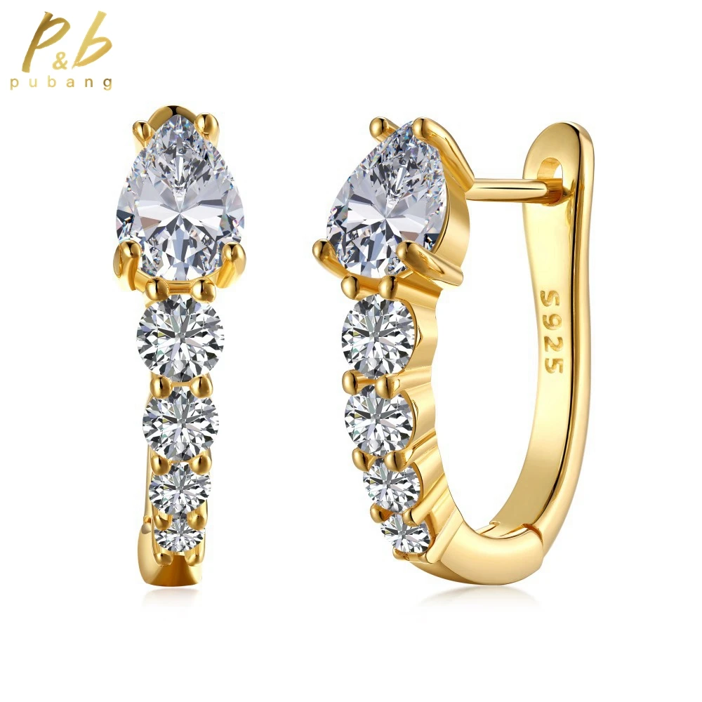 

PuBang Fine Jewelry Solid 925 Sterling Silver Pear Gem Created Moissanite Sparkling Stud Earrings for Women Party Gift Wholesale