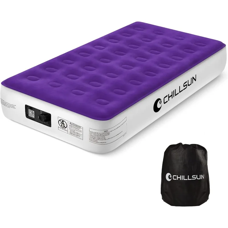 CHILLSUN Twin Air Mattress with Built-in Pump-2 Mins Quick Inflate/Deflate Double Height Blow Up Mattress for Camping,Home
