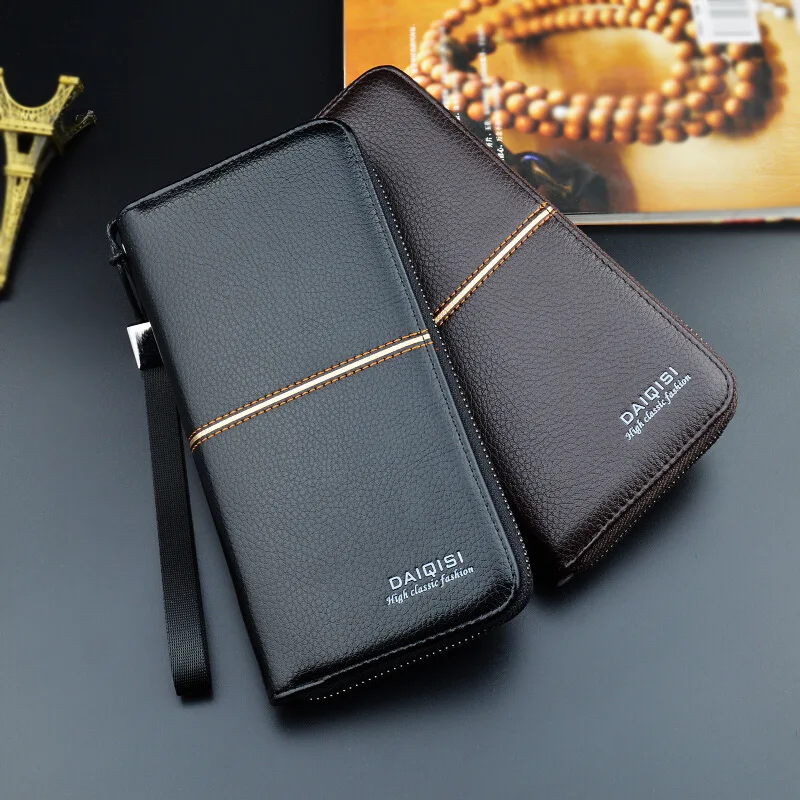 New Men's Wallet Long Zipper Handbag Men's Money Clip Business Casual Large Capacity Soft Leather Wallet Mobile Case 3